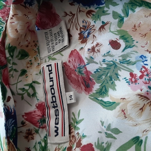 Vintage 80s Floral Blouse XL Button Front Short Sleeve Grannycore - Picture 8 of 9